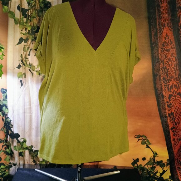 EUC: AVA & VIV Sze 2X Olive Green V-Neck Blouse - Picture 1 of 4